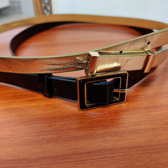 Thin set 2 belts gold & Black thin Patten leather - Picture 3 of 7